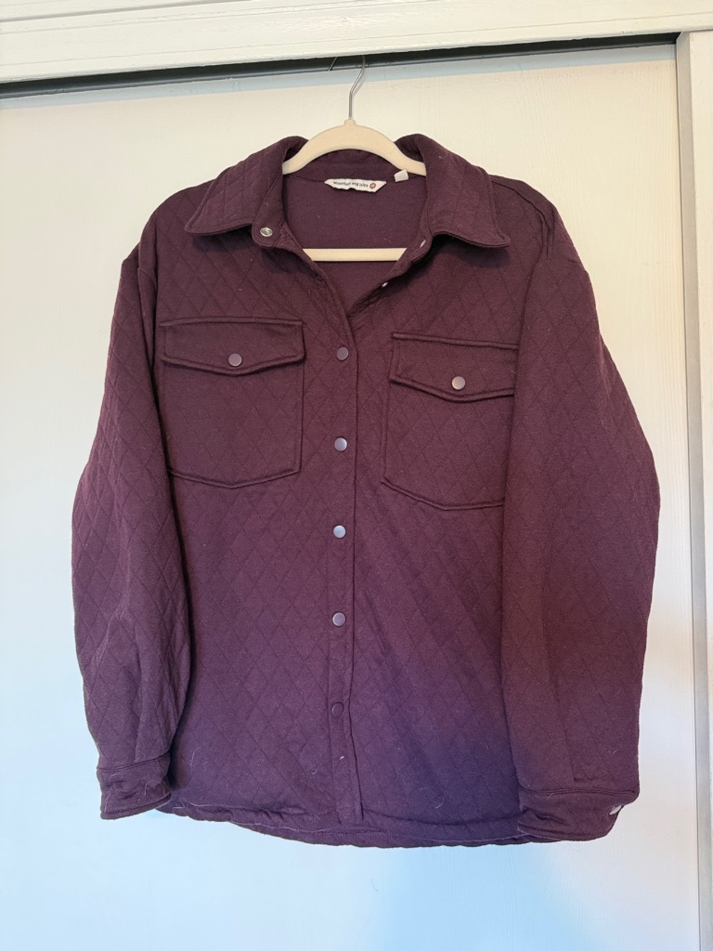 Quilted Button-Front Shacket Jacket - Burgundy